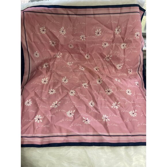 Rivateade Paris Pink Floral Square Scarf 26x26 Je Taime Print Lightweight Access - Picture 2 of 6